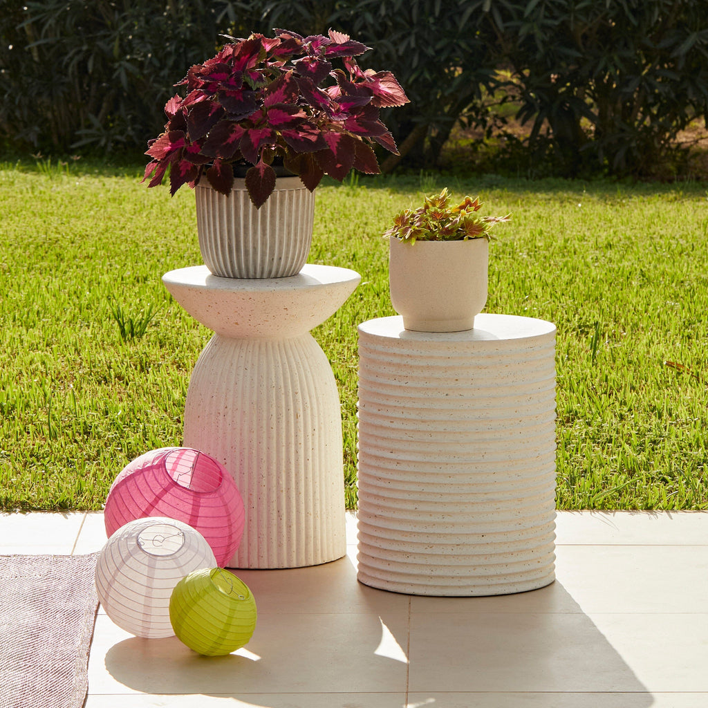 Carlotta Round Concrete Garden Side Table - Pearl Terrazzo