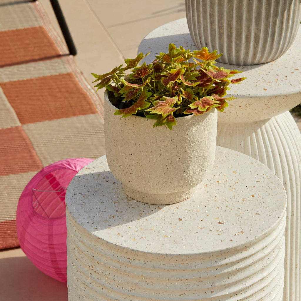 Carlotta Round Concrete Garden Side Table - Pearl Terrazzo