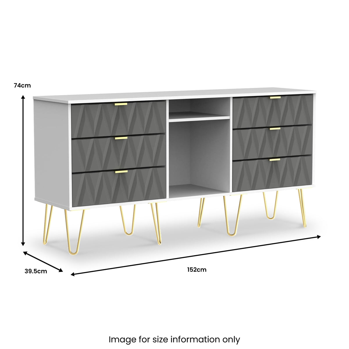 Geo 6 Drawer Sideboard with Gold Hairpin Legs