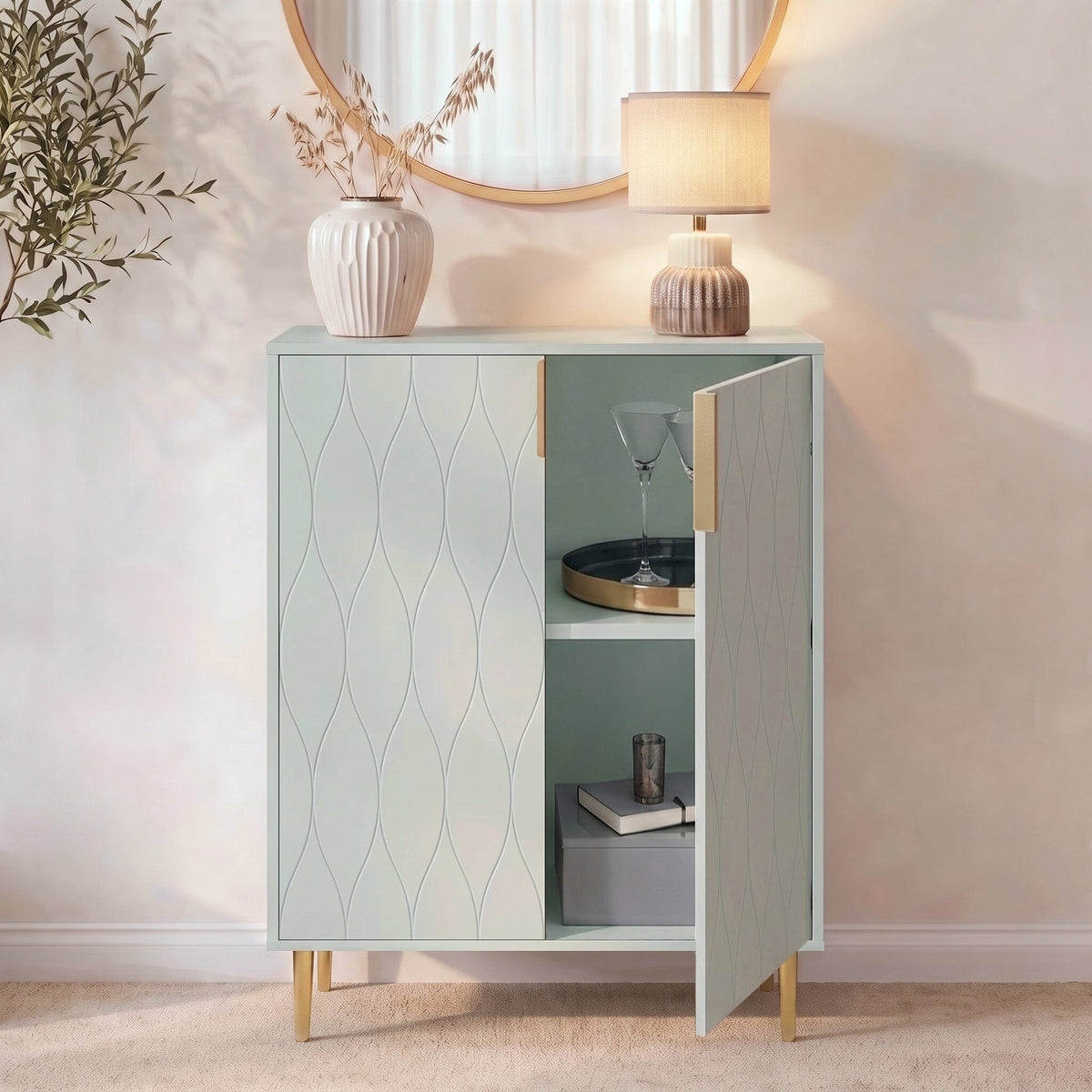 Gloria 2 Door Small Sideboard - Sage & Brass Legs