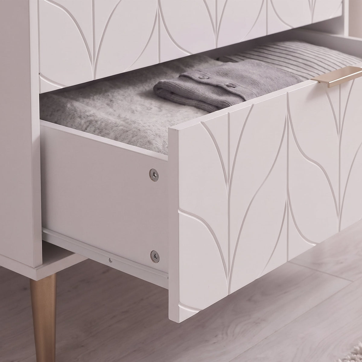 Gloria 3 Drawer Chest of Drawers - White & Brass Effect