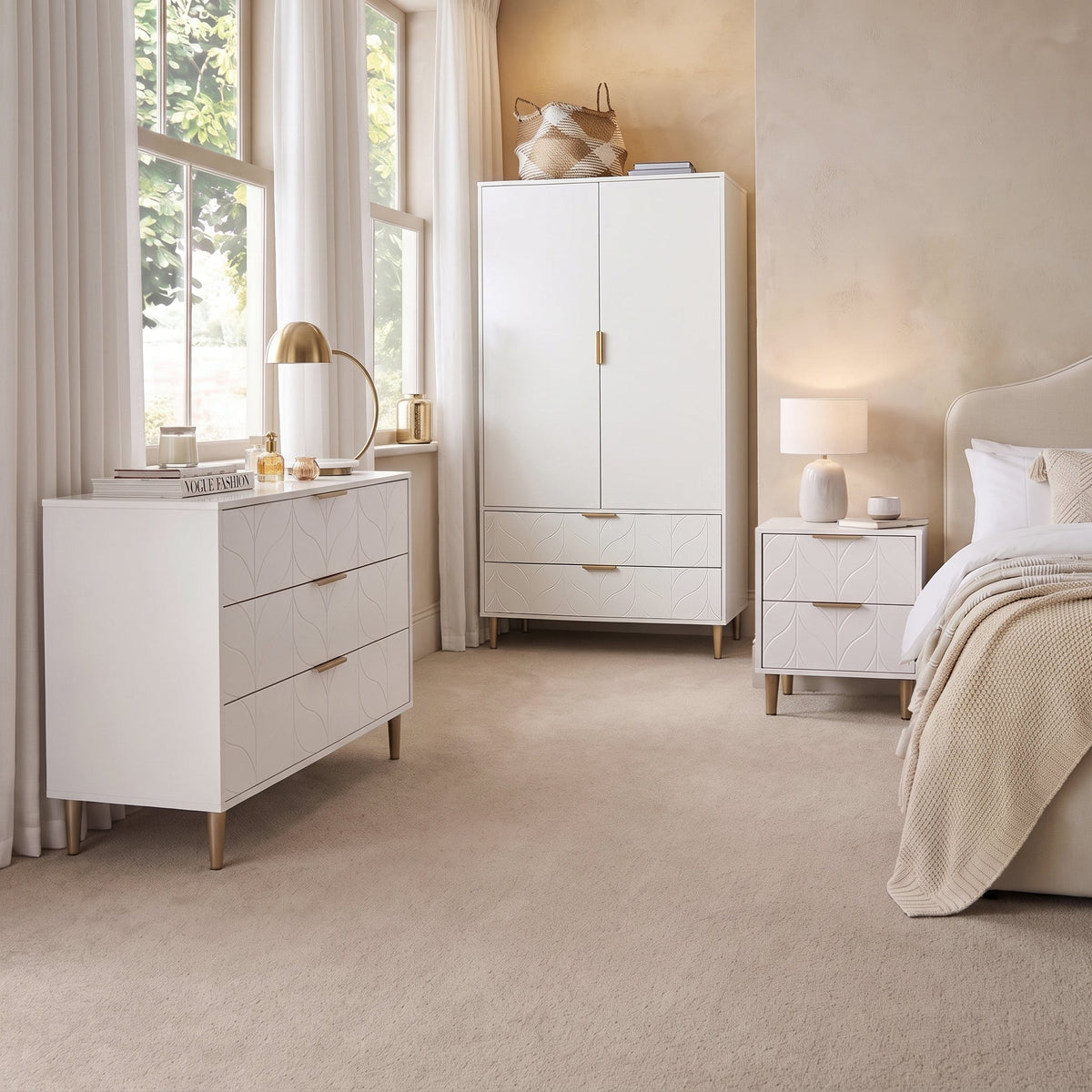 Gloria 3 Drawer Chest of Drawers - White & Brass Effect
