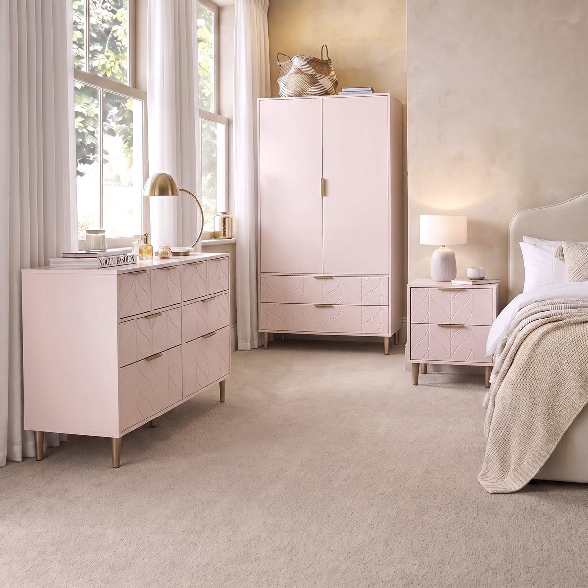Gloria 3 Piece Bedroom Furniture Set - Blush Pink