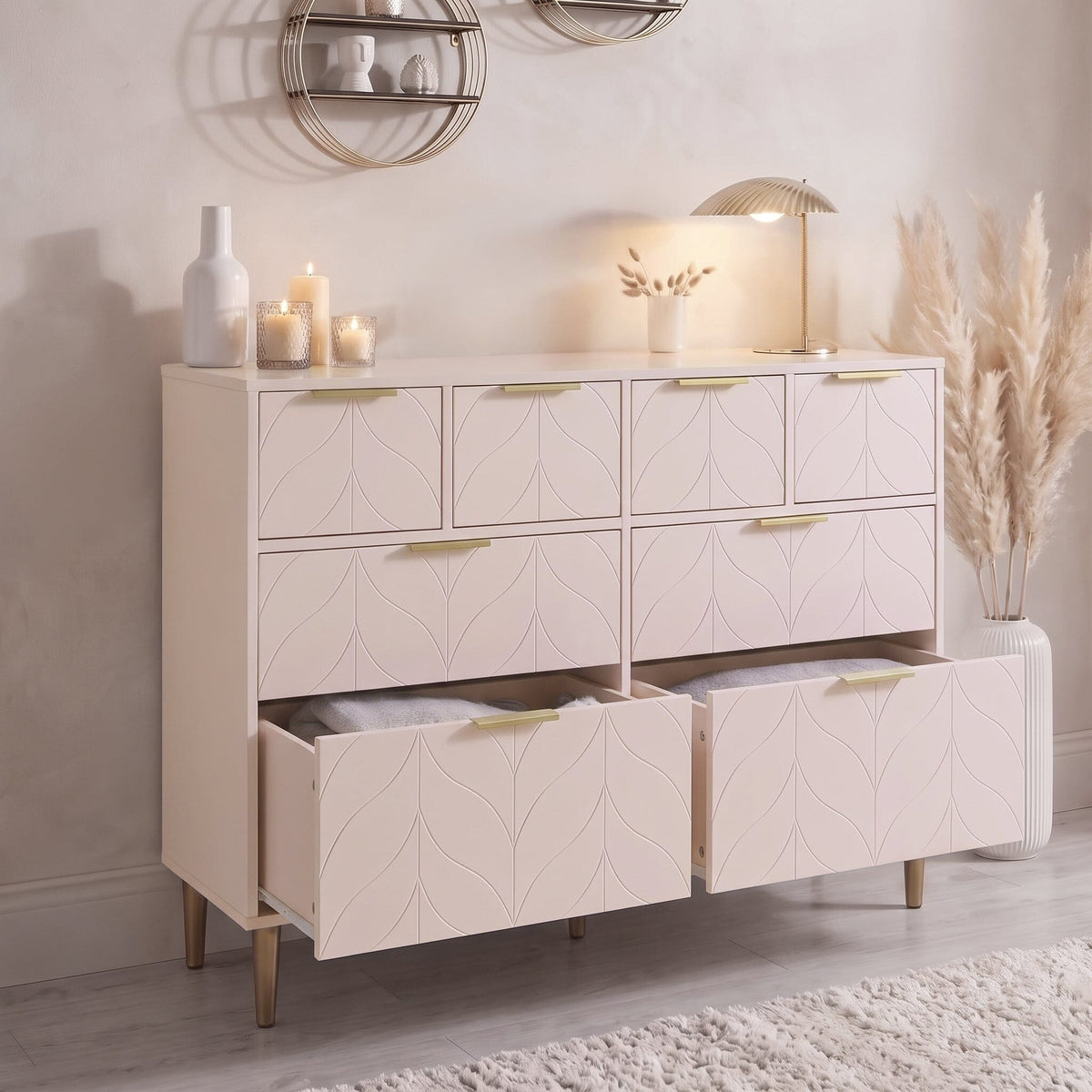 Gloria 3 Piece Bedroom Furniture Set - Blush Pink