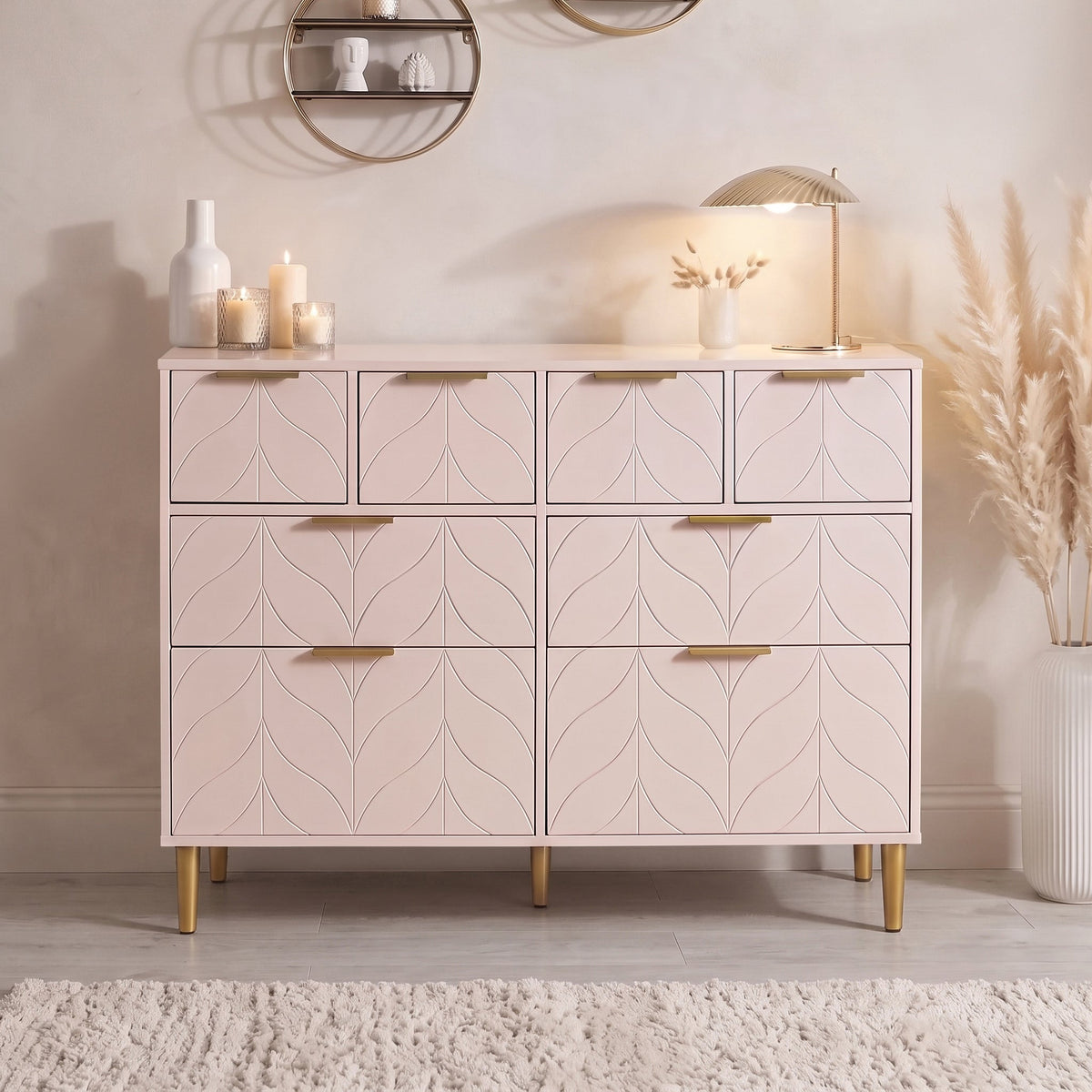 Gloria 3 Piece Bedroom Furniture Set - Blush Pink
