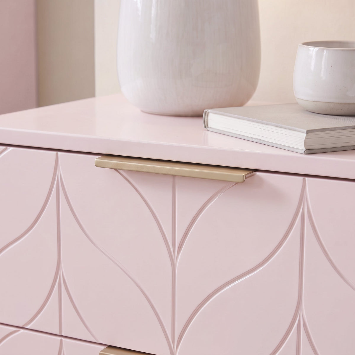 Gloria Bedside Table - Blush Pink & Brass Effect