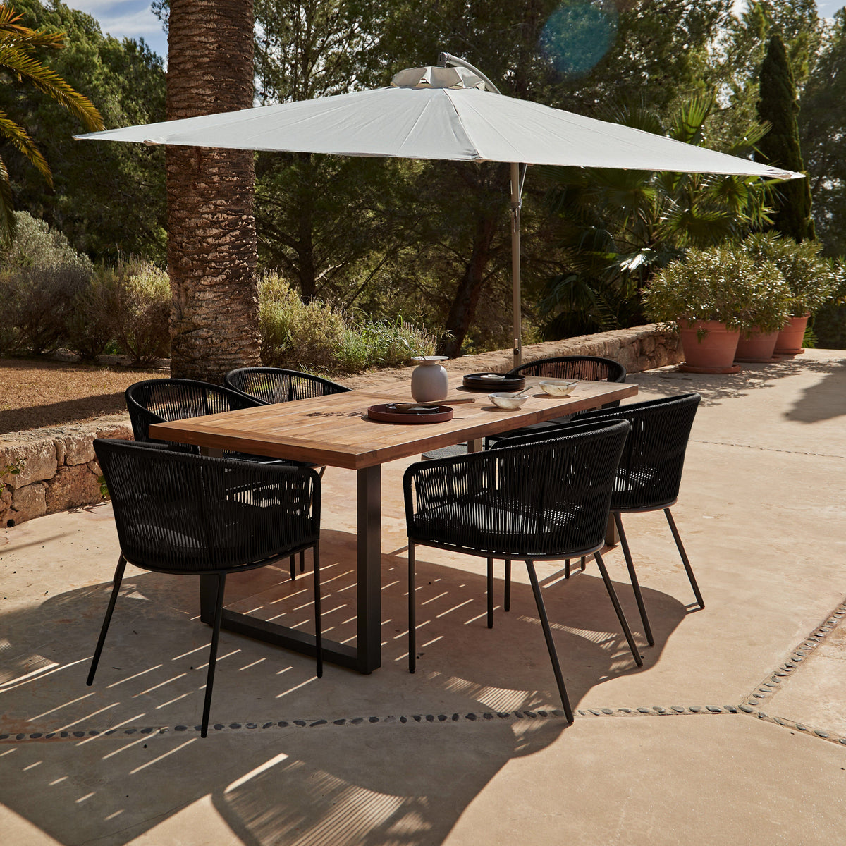 Hali 6 Seater Wooden Outdoor Dining Set with Hali Black Chairs - 235cm
