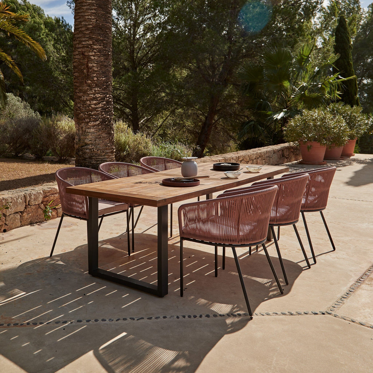 Hali 6 Seater Wooden Outdoor Dining Set with Hali Pink Chairs - 235cm