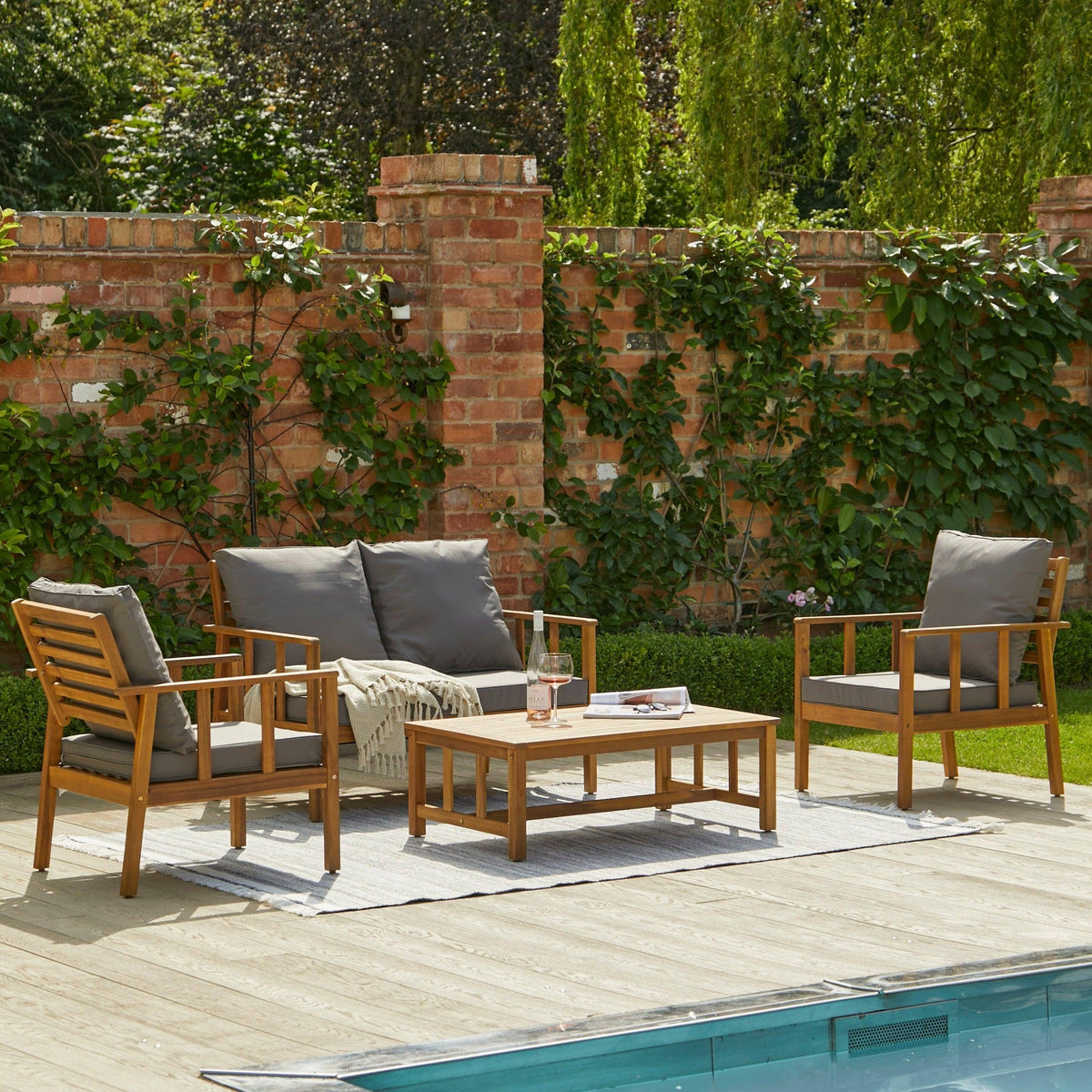 Outlet - Harrelson Wooden Garden Sofa Set - Grey Cushions