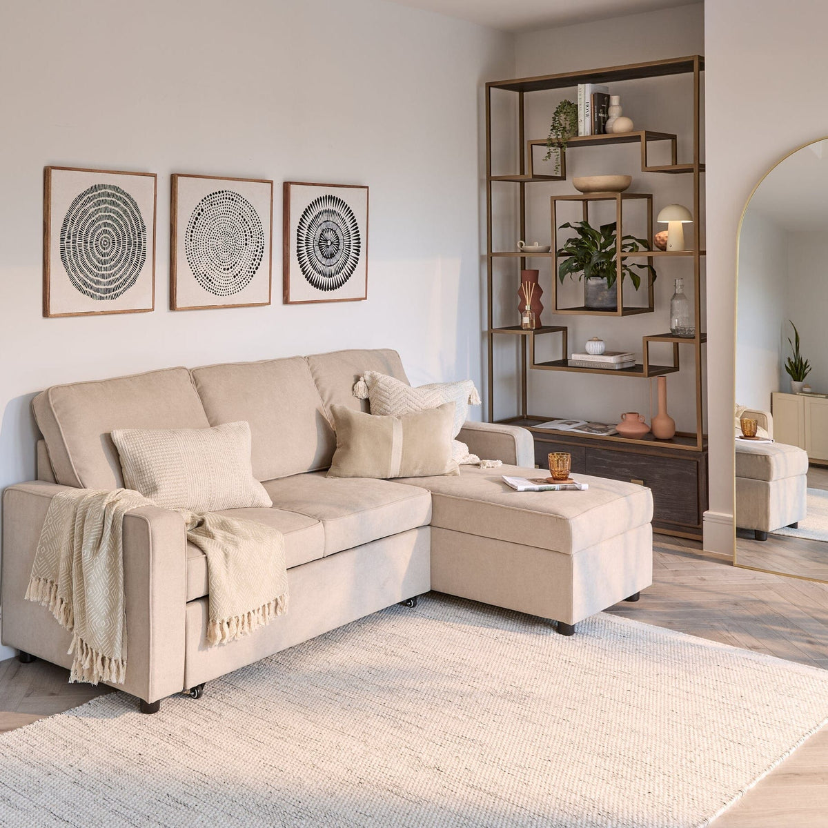 OUTLET - Hugo Corner Sofa Bed with Storage - Taupe  