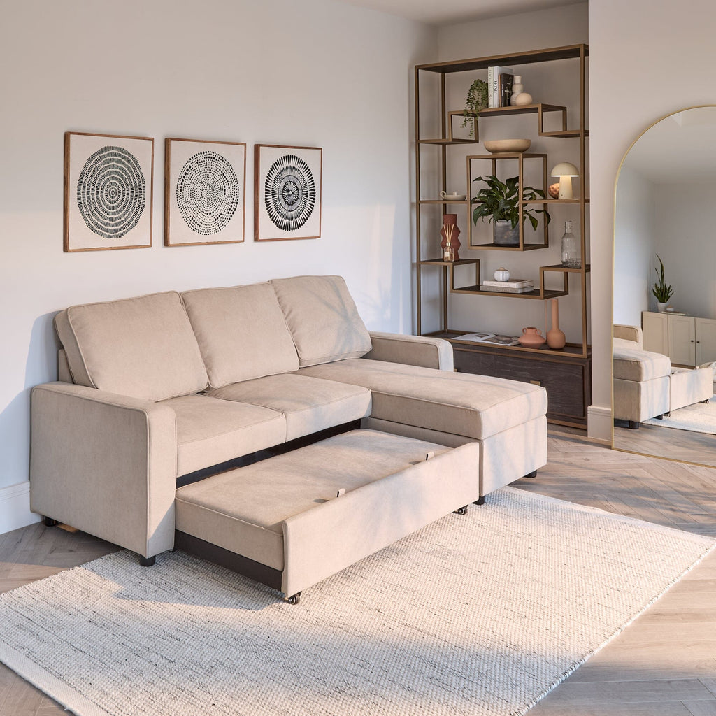 OUTLET - Hugo Corner Sofa Bed with Storage - Taupe  