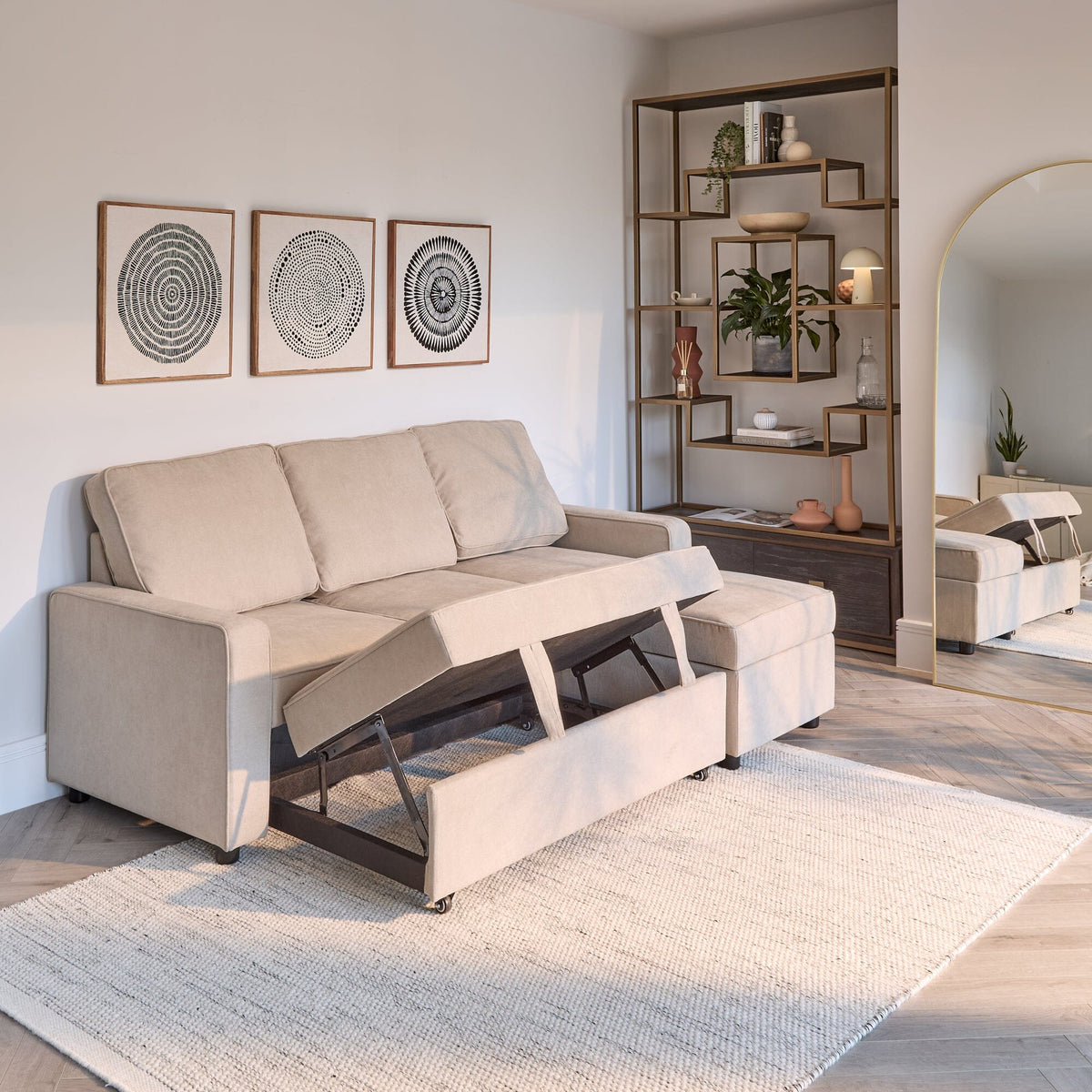 Hugo Corner Sofa Bed with Storage - Taupe  