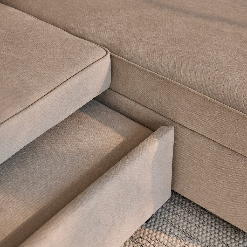 OUTLET - Hugo Corner Sofa Bed with Storage - Taupe  