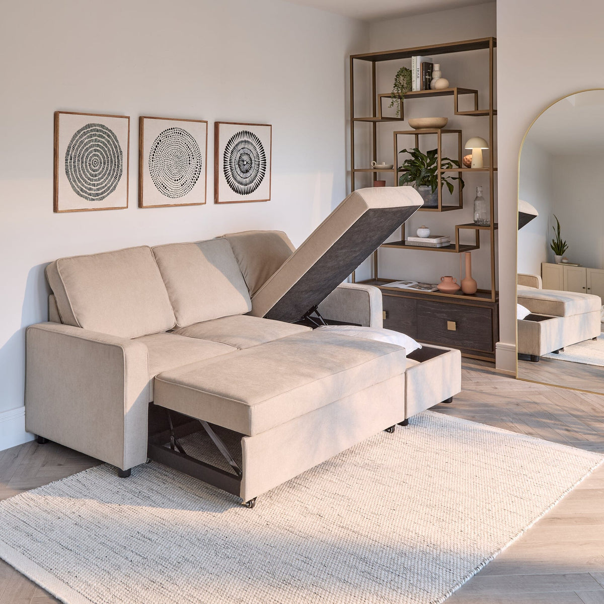 Hugo Corner Sofa Bed with Storage - Taupe  