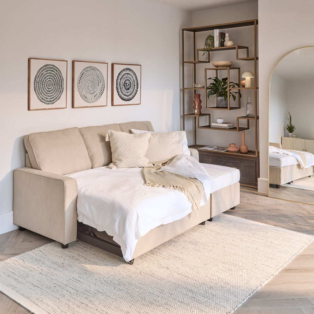 OUTLET - Hugo Corner Sofa Bed with Storage - Taupe  