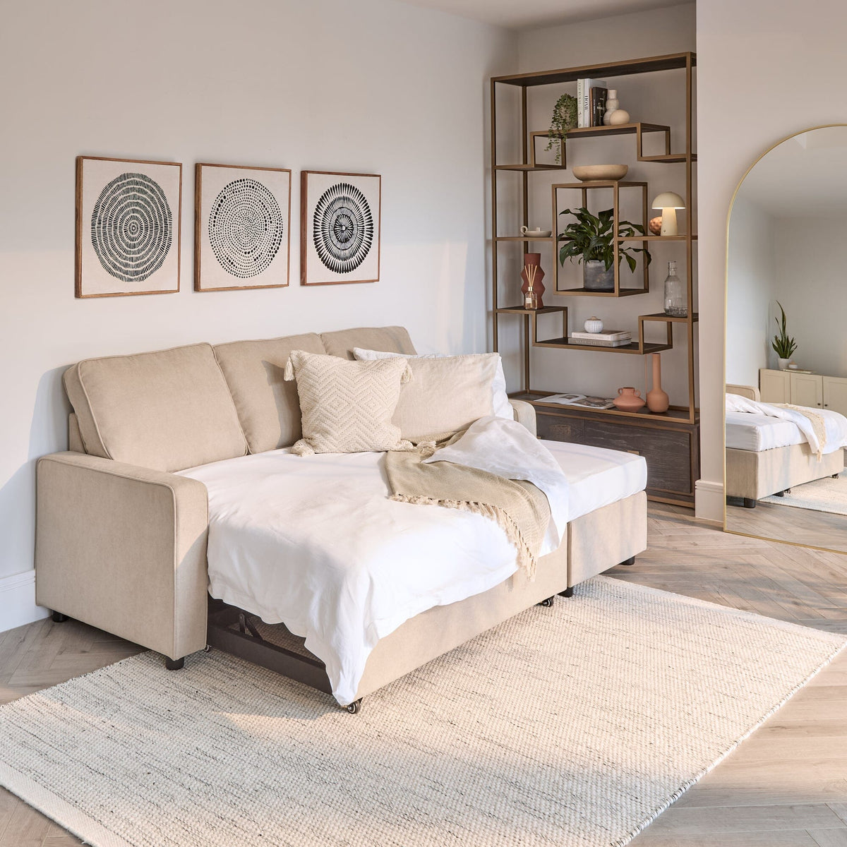 OUTLET - Hugo Corner Sofa Bed with Storage - Taupe  