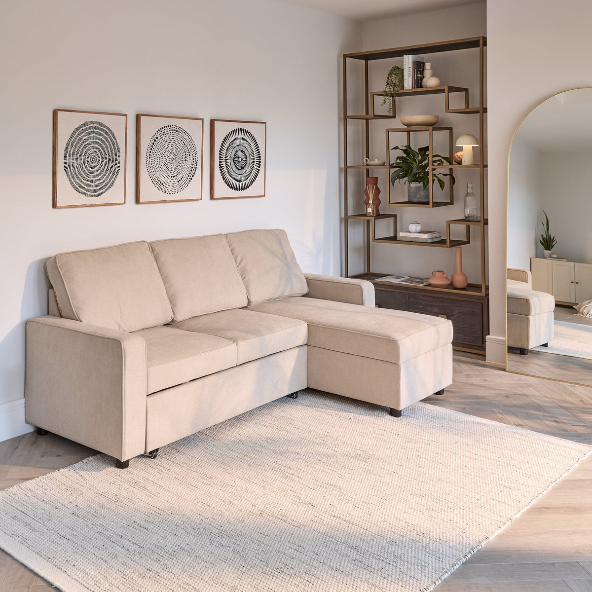 OUTLET - Hugo Corner Sofa Bed with Storage - Taupe  