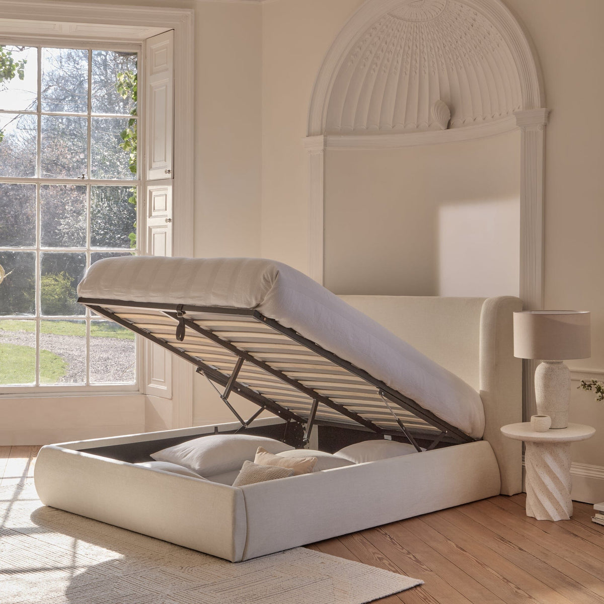 Hannah Double Ottoman Bed - Oyster White