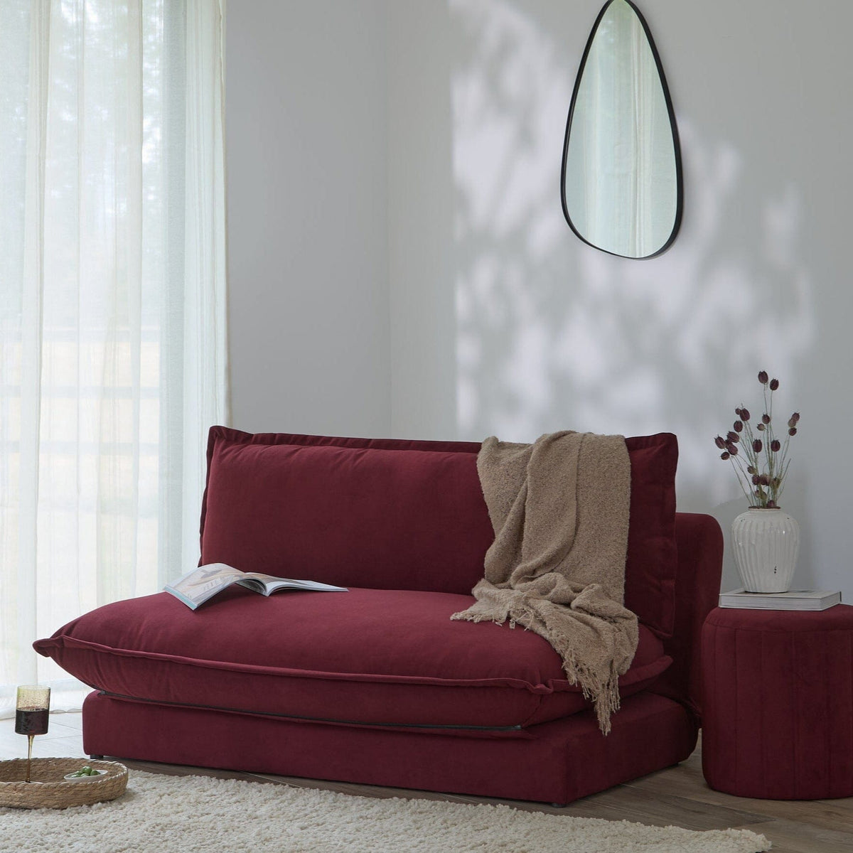 Outlet - Penelope Drum Stool - Burgundy Red