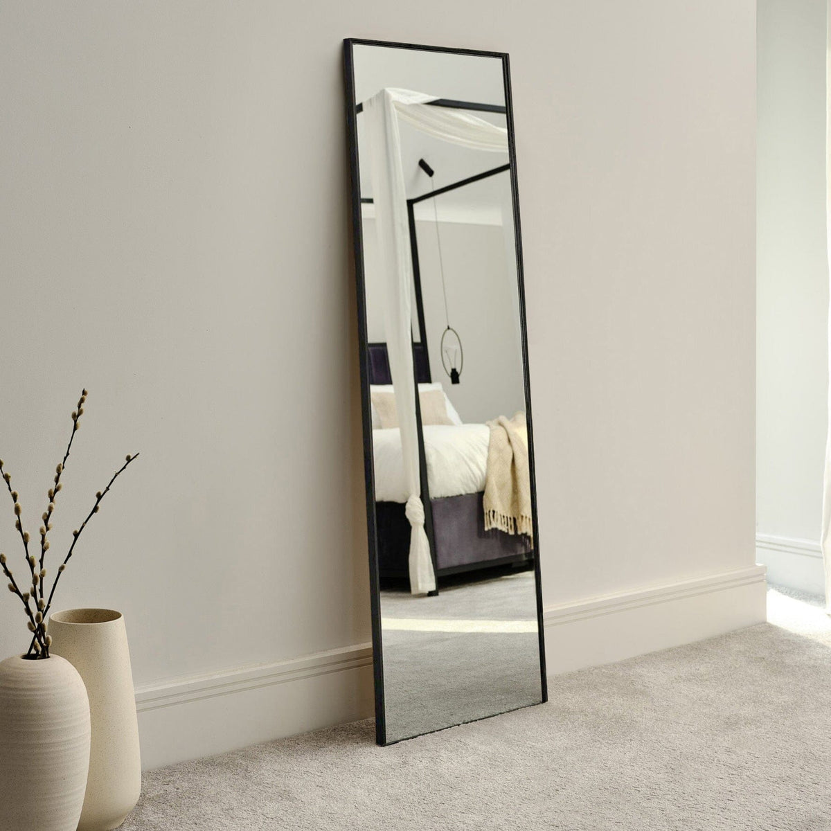 Hensall 140X40cm Metal Rectangular Mirror - Black