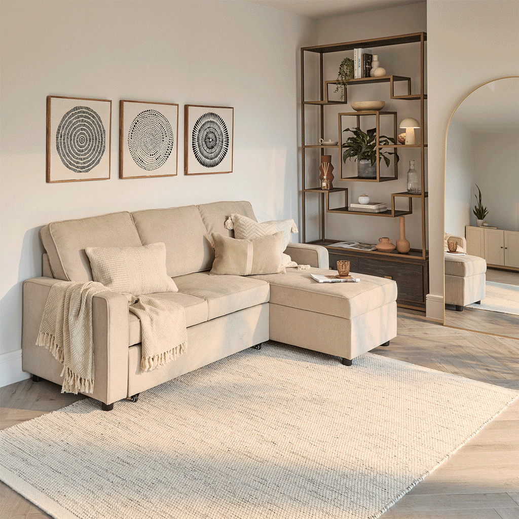 OUTLET - Hugo Corner Sofa Bed with Storage - Taupe  