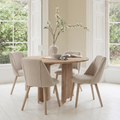 Imogen 120cm Chalked Mangowood  Round Dining Table Set - 4 Seater - Freya Sand Dining Chairs - Chalked Mangowood Legs