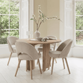 Imogen 120cm Chalked Mango Wood Round Dining Table Set  - 4 Seater - Marilyn Soft Beige Dining Chairs - Chalked Mango Wood Legs