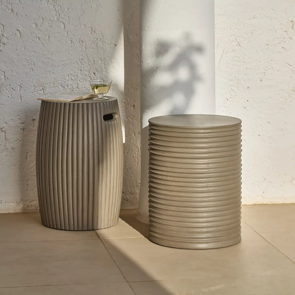 Carlotta Round Concrete Garden Side Table - Dark Grey
