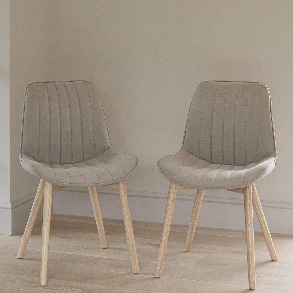 Bella Soft Beige Dining Chairs - Set of 2 - Whitewash Oak Legs