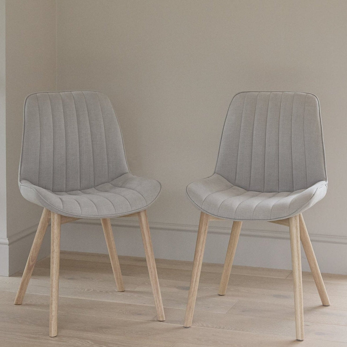 Bella Cloud Grey Dining Chairs -  Set of 2 - Whitewash Oak Legs