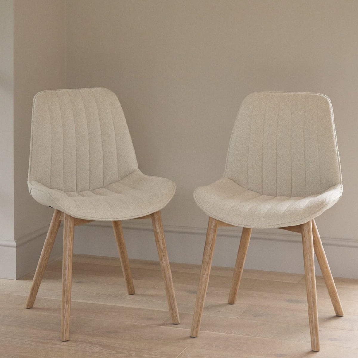 Bella Light Beige Boucle Dining Chairs - Set of 2 - Chalked Mango Wood Legs