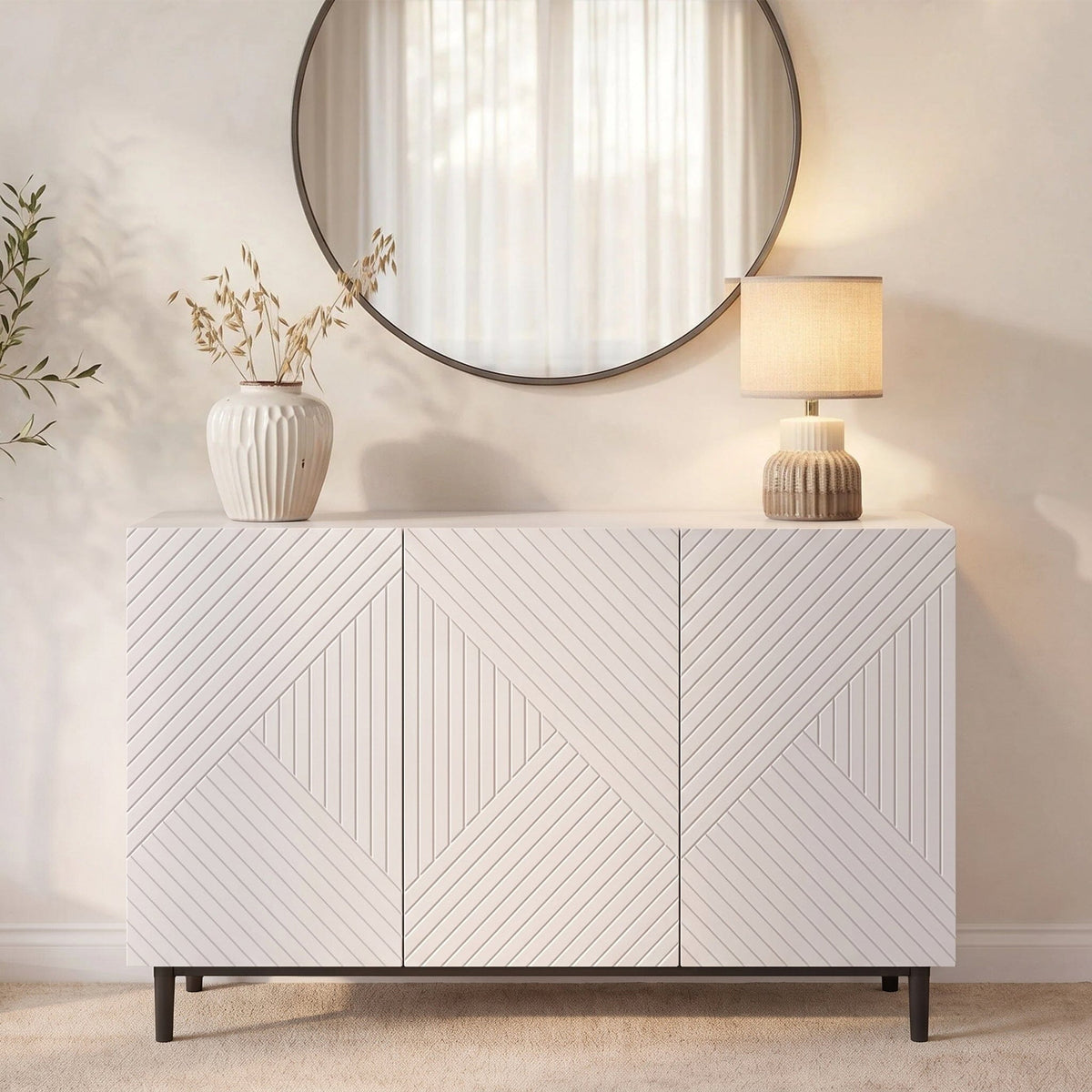Jack 3 Door Large Sideboard - Geometric White
