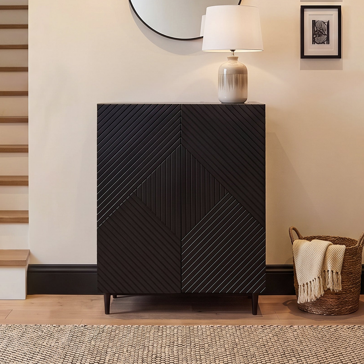 Jack Geometric Small Shoe Cabinet - 2 Door - Black