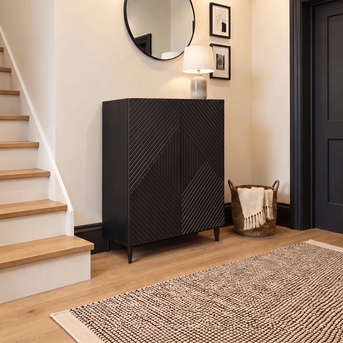 Jack Geometric Small Shoe Cabinet - 2 Door - Black