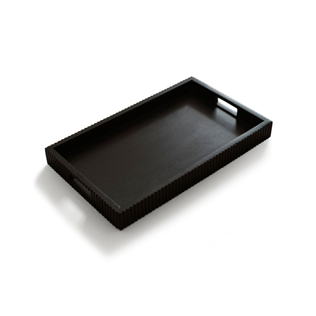 Jade 50cm Rectangular Ribbed Tray - Jet Black Mango Wood
