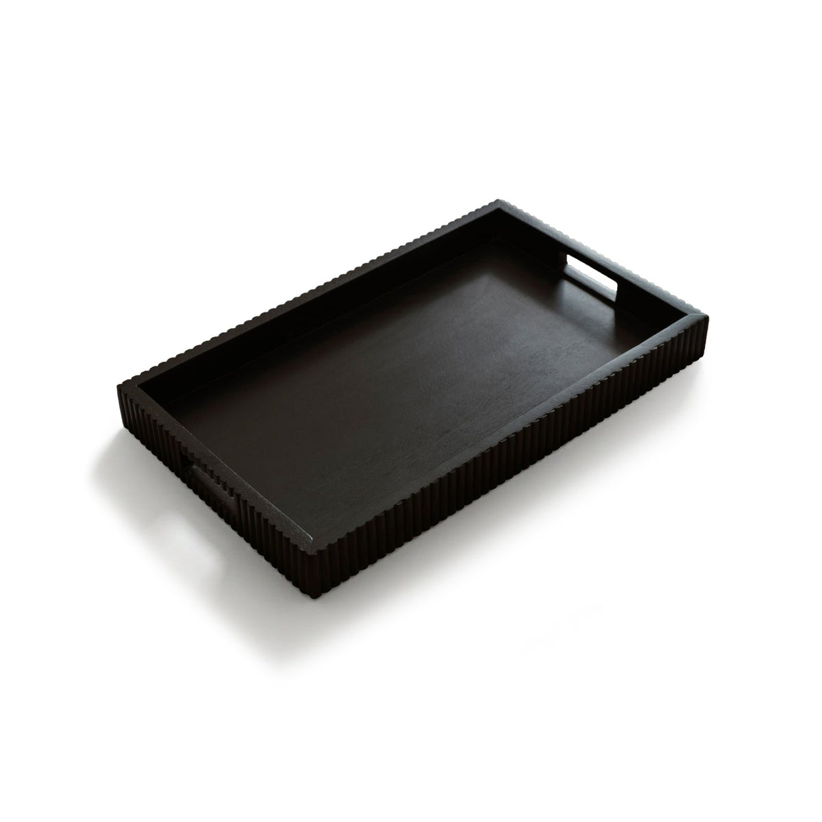 Jade 50cm Rectangular Ribbed Tray - Jet Black Mango Wood