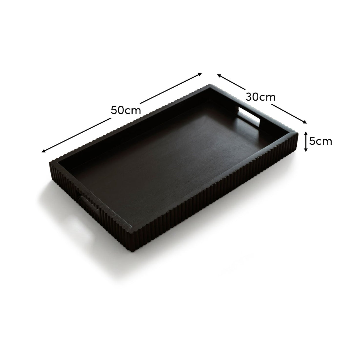 Jade 50cm Rectangular Ribbed Tray - Jet Black Mango Wood