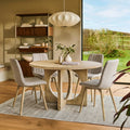 Jade 130cm Chalked Mango Wood Round Dining Table Set - 4 Seater - Bella Soft Beige Dining Chairs - Chalked Mango Wood Legs