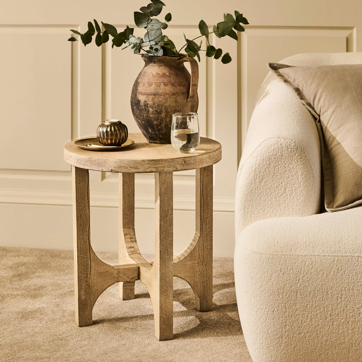 Outlet - Jade Round Side Table - Chalked Mango Wood
