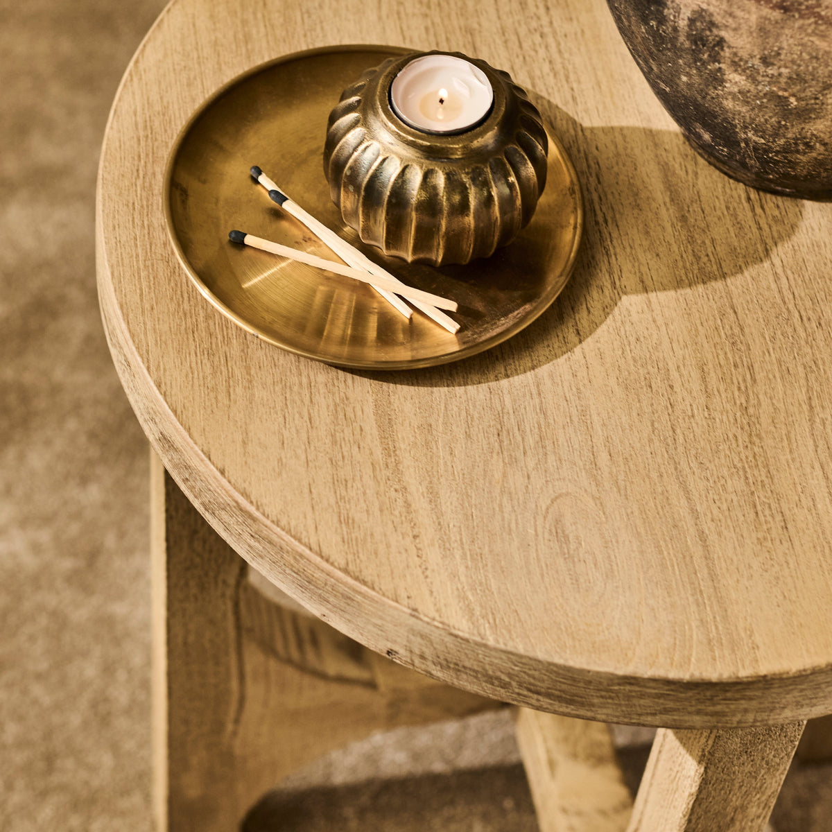 Outlet - Jade Round Side Table - Chalked Mango Wood