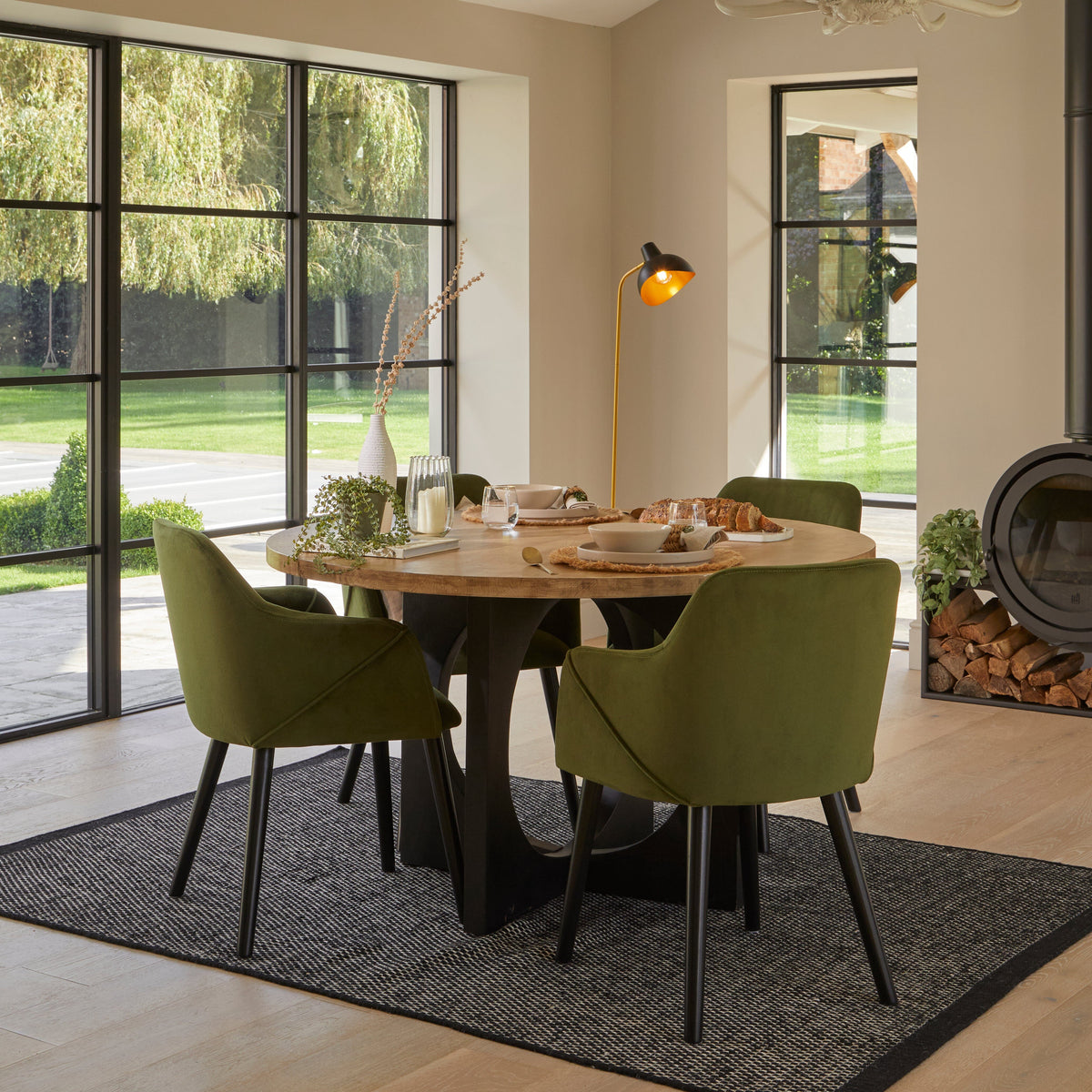 OUTLET - Freya Fern Green Armchairs - Set of 2 - Black Oak Legs