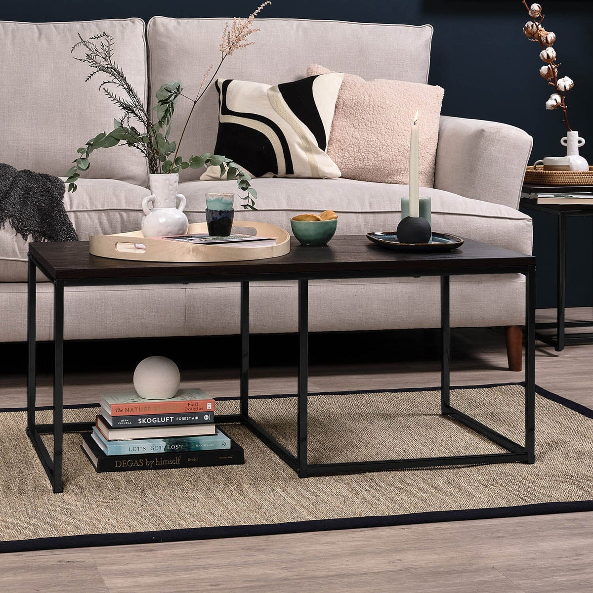 Jay Large Walnut Coffee Table - Black Frame