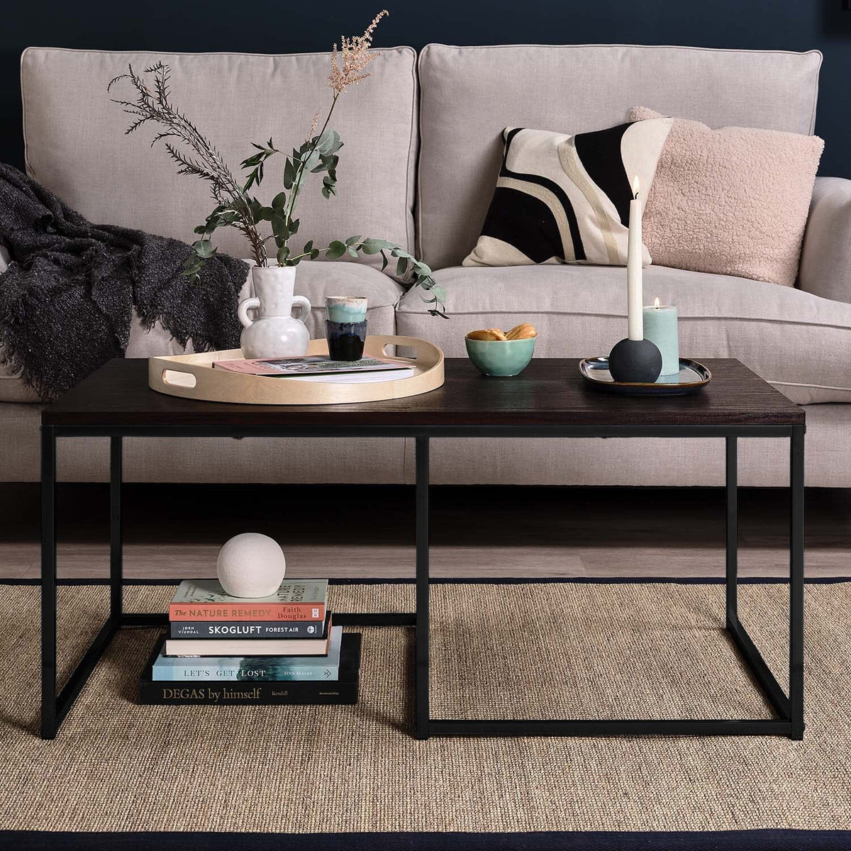 Jay Large Walnut Coffee Table - Black Frame