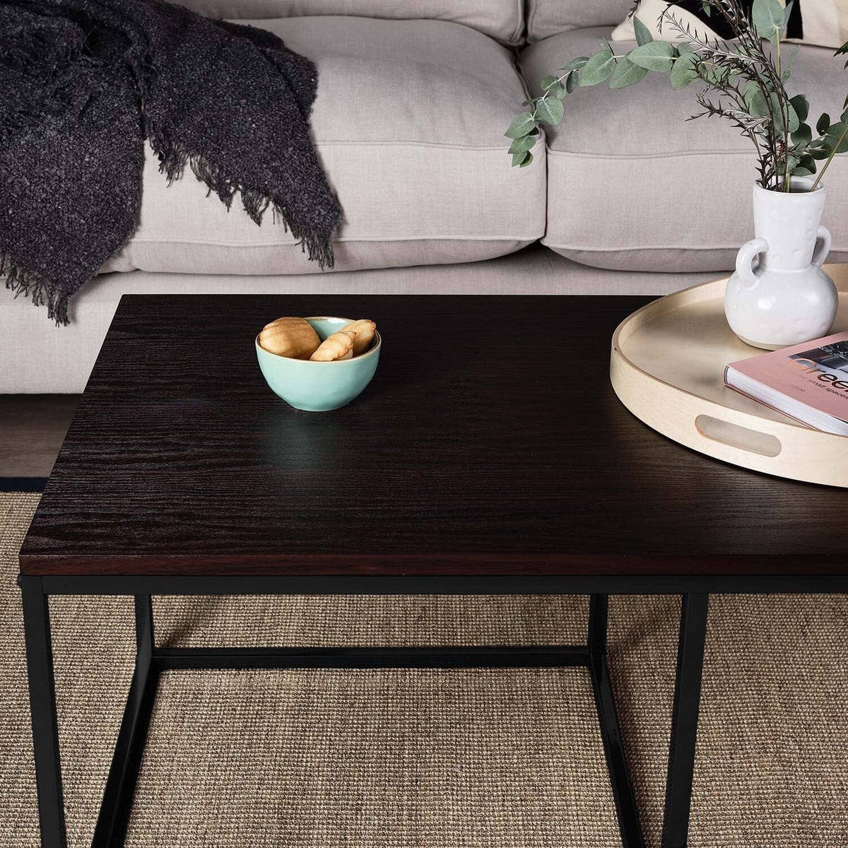 Jay Large Walnut Coffee Table - Black Frame