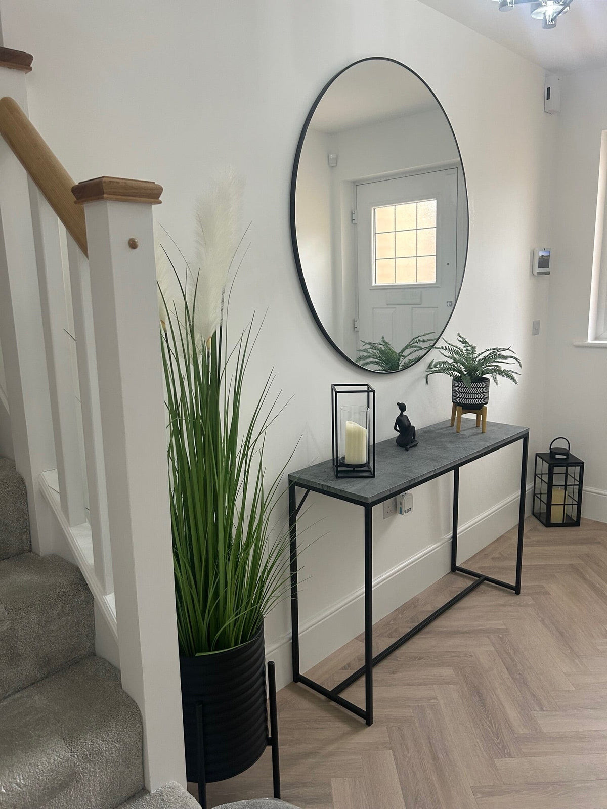 Jay Concrete Effect Console Table - Black Legs