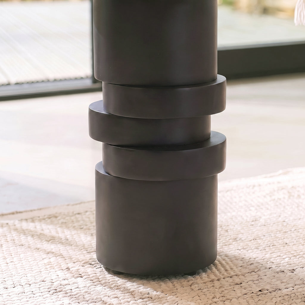 Adam 45cm Jet Black Mango Wood & Black Marble Round Side Table