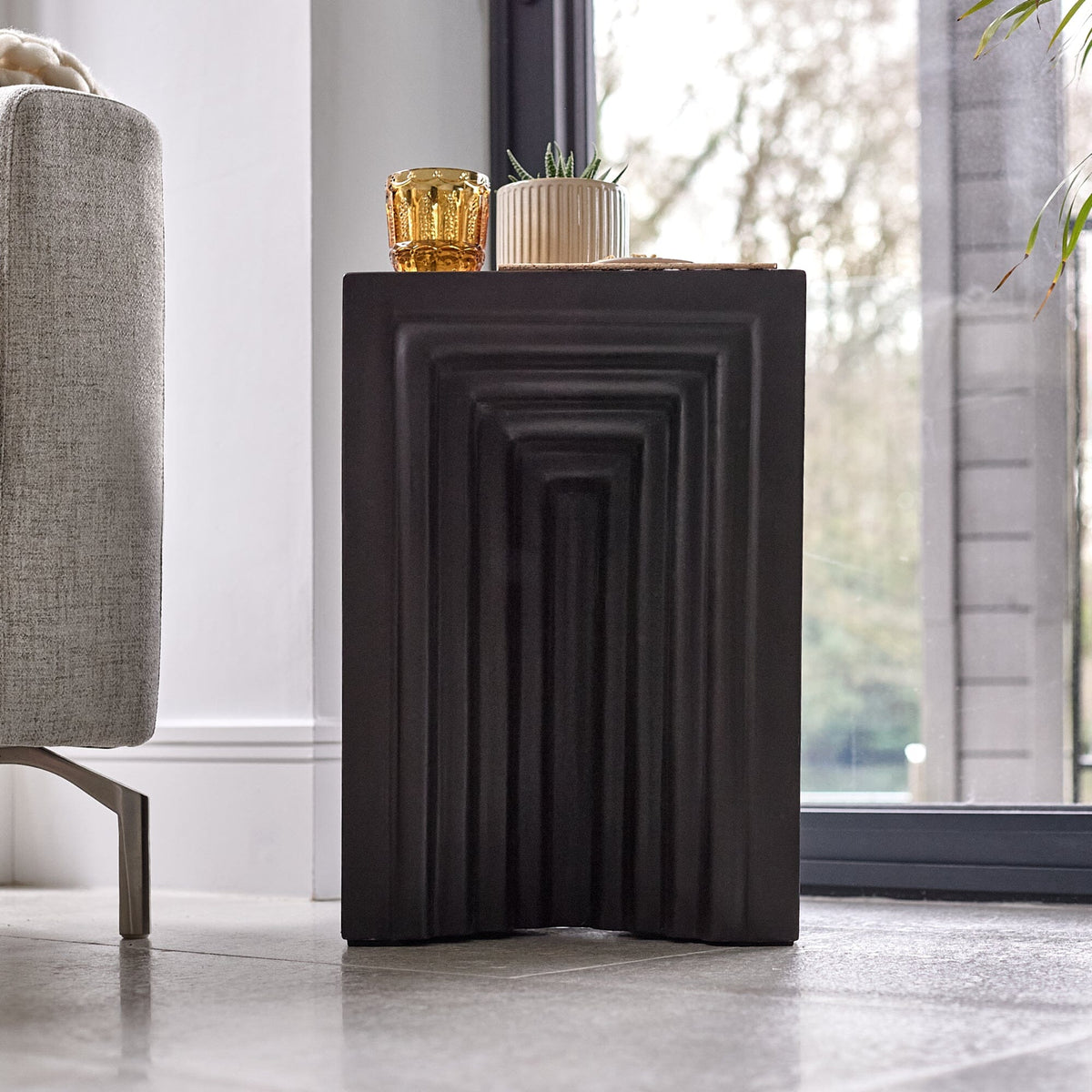 Karasi Black Concrete Side Table