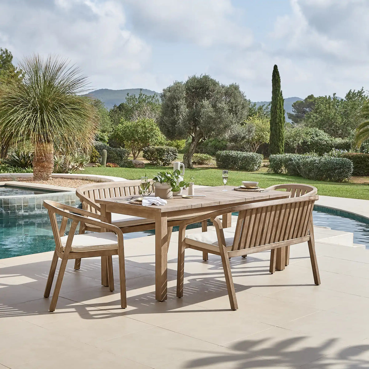 Kuro Wooden Garden Table - Brushed Light Acacia