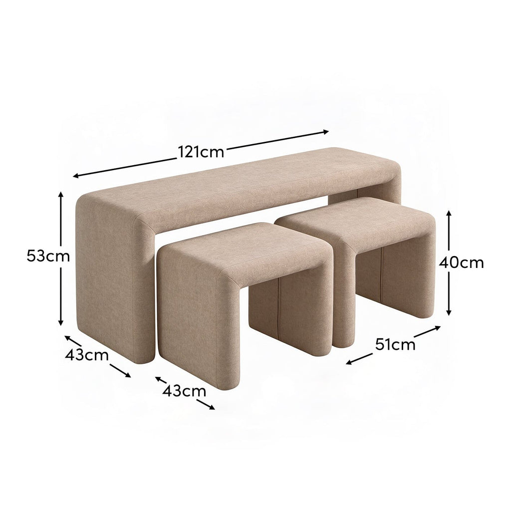 Kamiko Nesting Bench & Stools - Mink Taupe