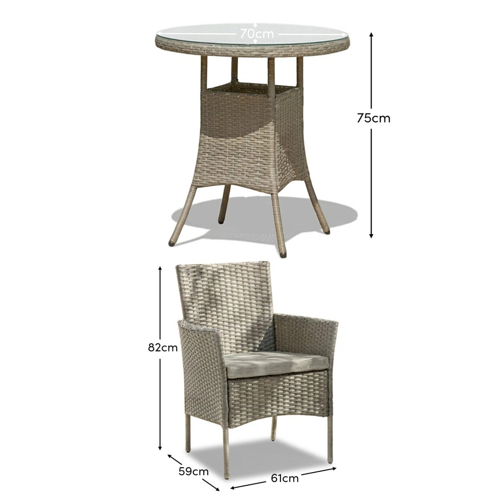 Kemble 2 Seater Rattan Bistro Dining Set - Light Grey